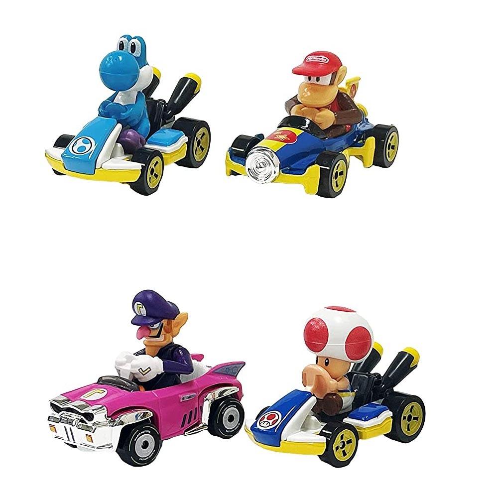 Mario Kart Hot Wheels - Waluigi / Toad / Light Blue Yoshi / Diddy Kong Die Cast Vehicle 4-Pack