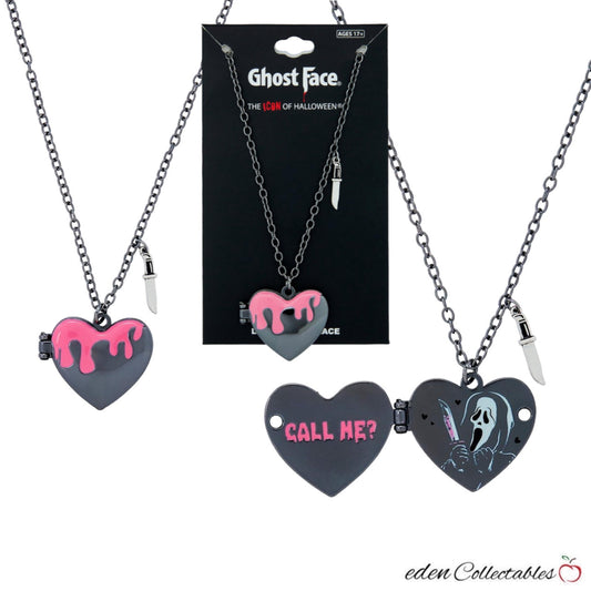 Scream Ghost Face Pink Drip Heart Locket Necklace