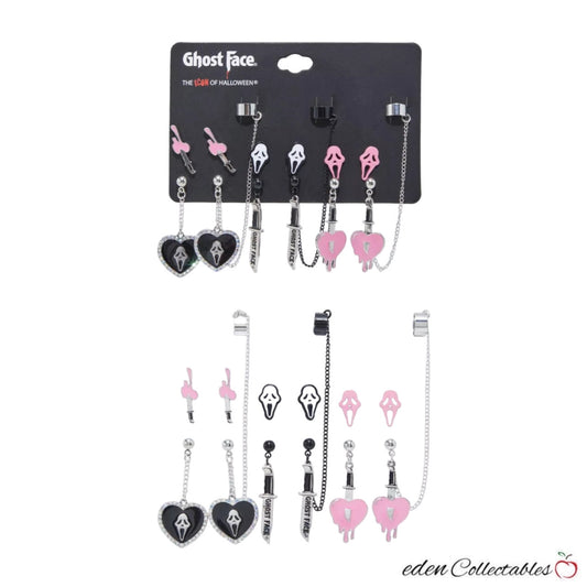 Scream Ghost Face Pink Icons Cuff Earring Set