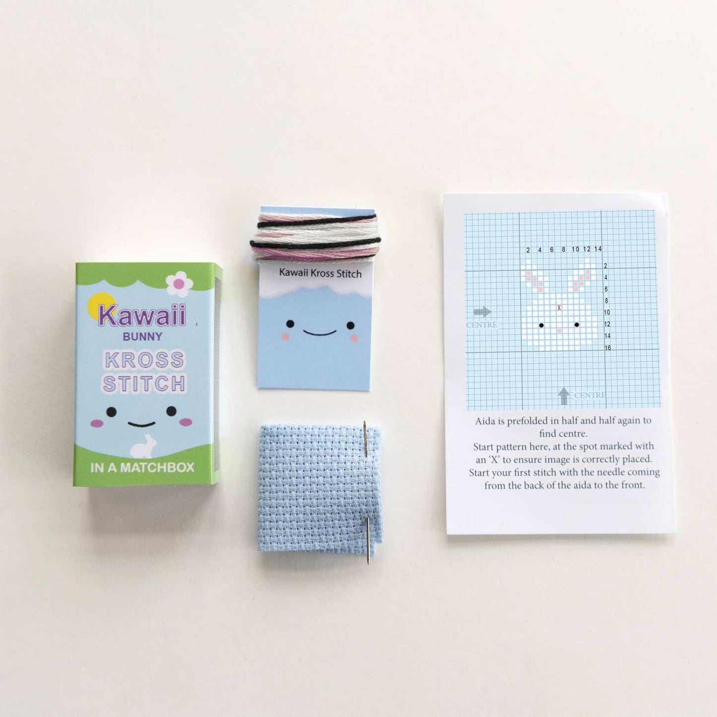 Kawaii Cross Stitch Bunny In A Matchbox