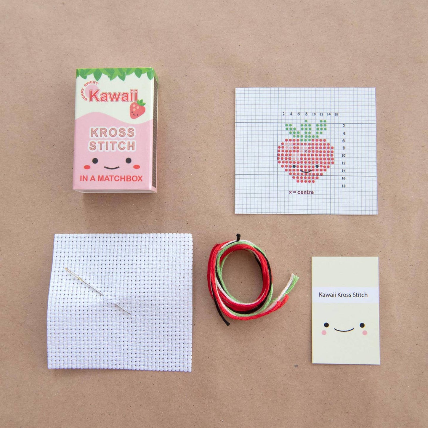 Kawaii Strawberry Mini Cross Stitch Kit In A Matchbox